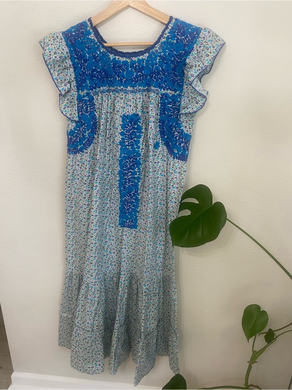 Margarita Mercantile Blue Floral Embroidered women’s dress